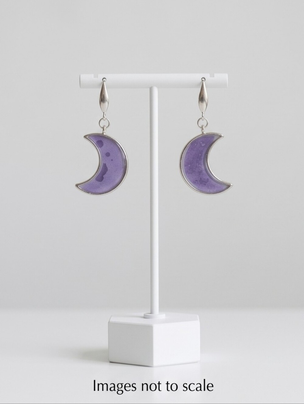 #524 HAND CRAFTED Earrings handcrafted handmade Resin SilverTone HalfMoon Purple